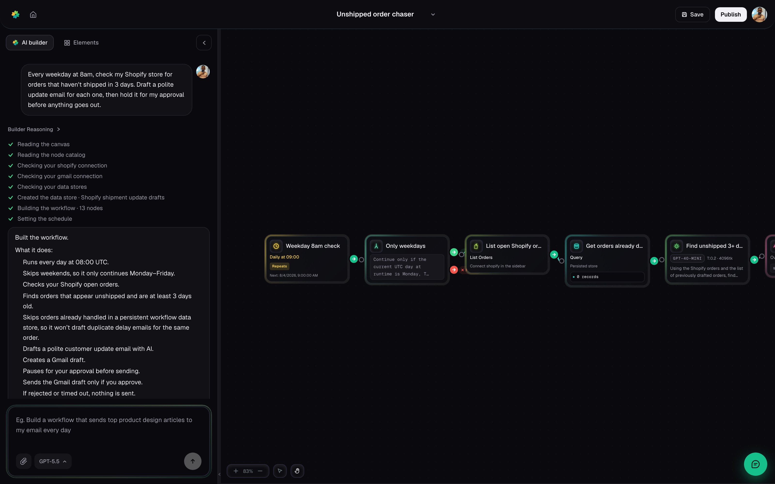 Building a workflow by describing it to Fernary AI